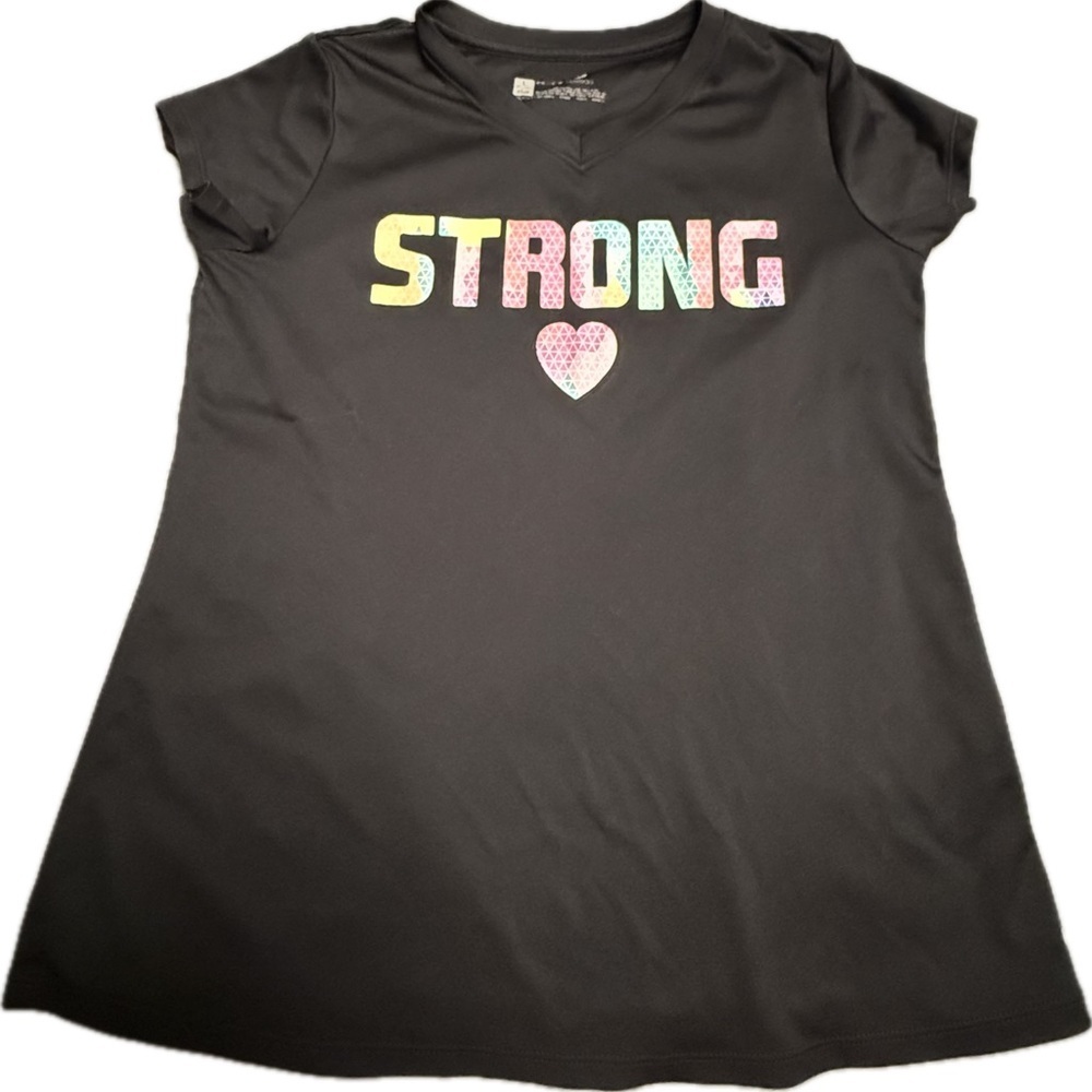 Xersion Black Tee with Colorful 'Strong' Graphic